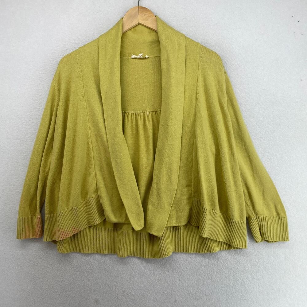 EILEEN FISHER Cardigan M Organic Cotton Shawl Open Front 3/4 Sleeve Green